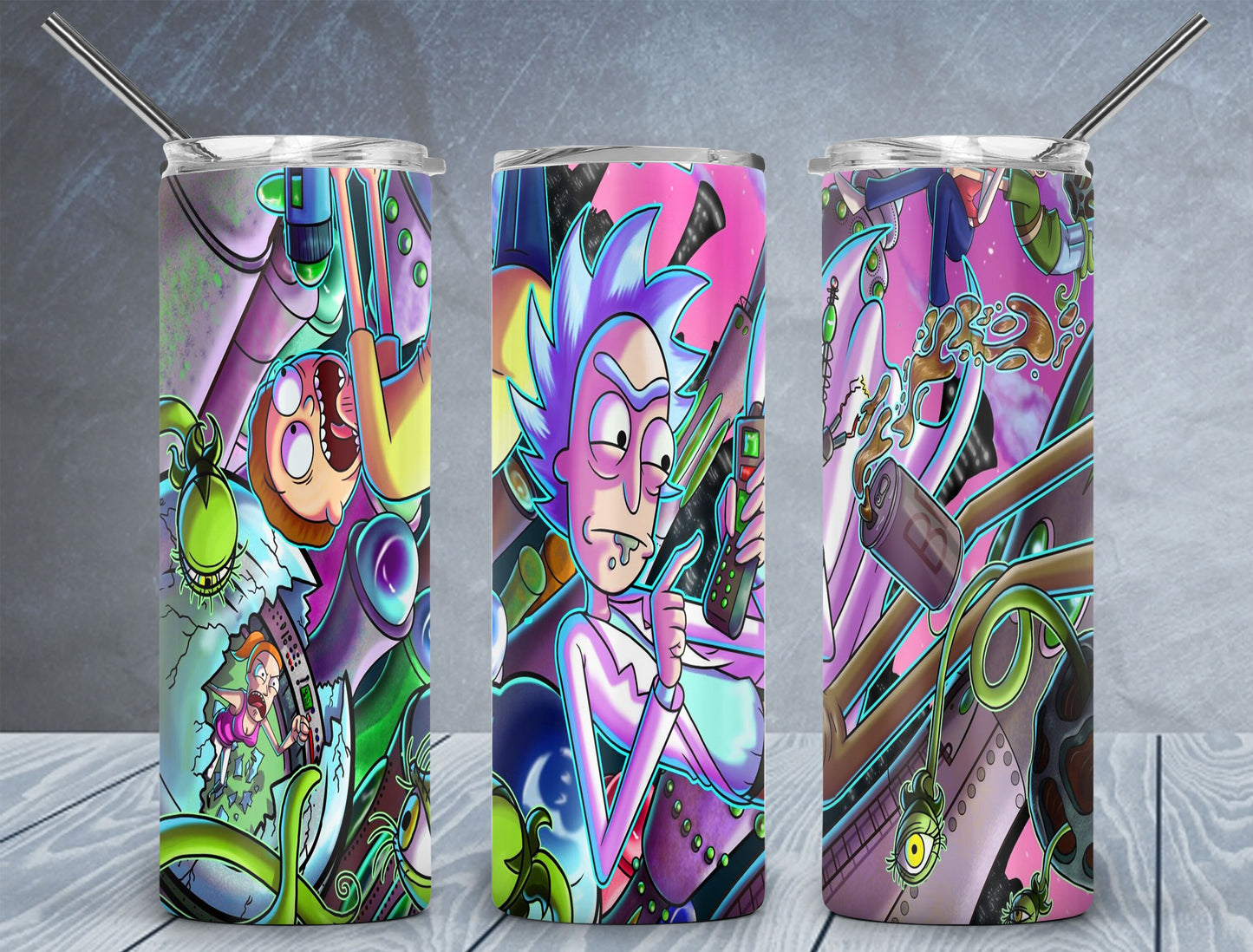 Tumbler, Custom Tumbler, Skinny Tumbler, Custom Drinkware, Sublimation Skinny Tumbler with Straw, 20 oz tumbler, Rick and Morty Tumbler