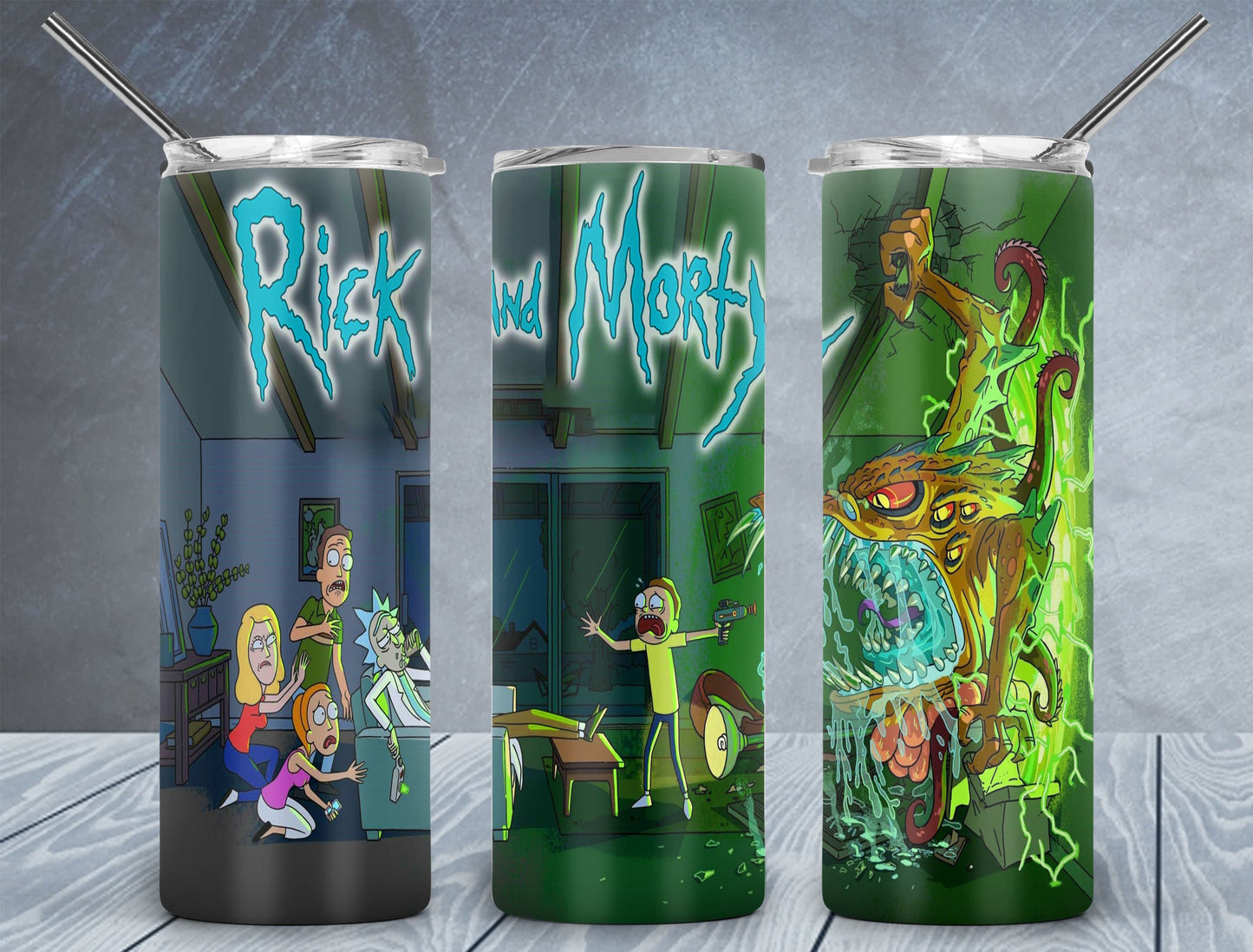 Tumbler, Custom Tumbler, Skinny Tumbler, Custom Drinkware, Sublimation Skinny Tumbler with Straw, 20 oz tumbler, Rick and Morty Tumbler