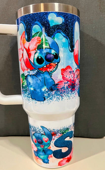 40oz Tumbler Blue Alien Magic Theme Park Tumbler Stanley Dupe Cute Cartoon Tumbler Gift For Coffee Lover Funny Cartoon Tumbler