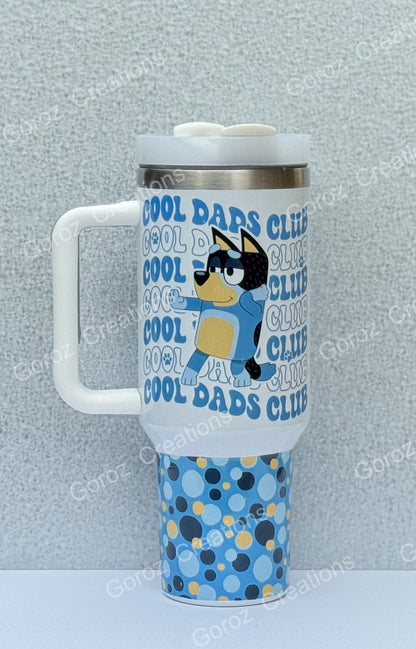 40oz Tumbler Blue Cartoon Dog Cool Dads Club Tumbler Bandit Tumbler Blue Heeler Stanley Dup Dad Christmas Gift 40oz Tumbler