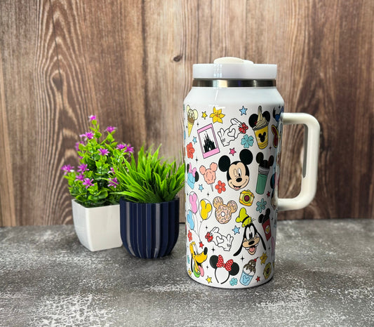 64oz Quencher Dupe Water Bottle Jumbo Theme Park Tumbler Magic Theme Decor Cute Cartoon Characters Stanley Dupe Gift For Theme Park Lover