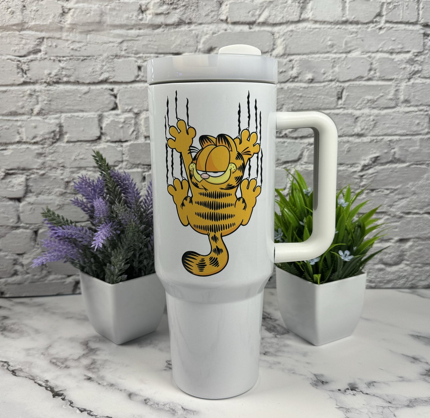 40oz Custom Tumbler Orange Cat Tumbler Hang In There Fat Cat Sunday Funnies Orange Cat Cartoons 80's/90's Cartoon Funny Orange Fat Cat