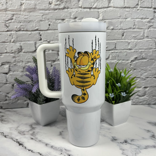 40oz Custom Tumbler Orange Cat Tumbler Hang In There Fat Cat Sunday Funnies Orange Cat Cartoons 80's/90's Cartoon Funny Orange Fat Cat