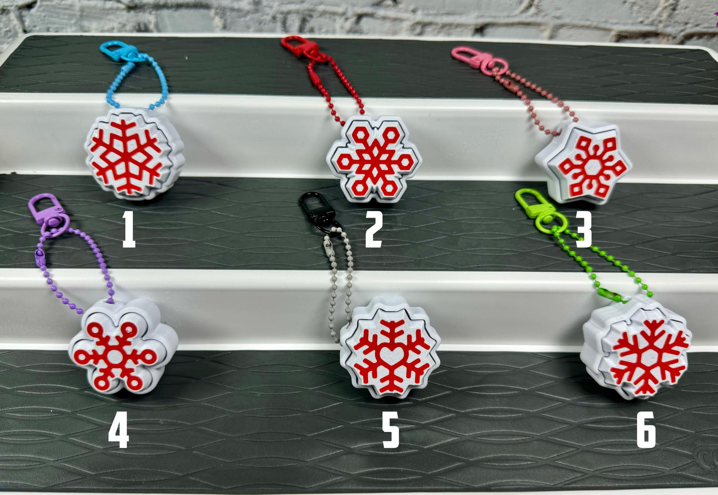 Snowflake Fidget Clicker Keychain 3d Printed Backpack Charm Stocking Stuffer Christmas Gift