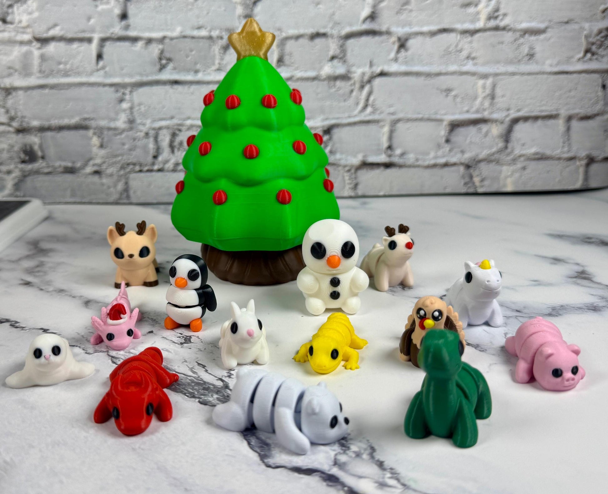 Christmas Tree Animal Packs 3D Printed Articulating mini Animals Fun Stress Relief Fidget Xmas Gift Pocket Pets Wigglets Stocking Stuffer