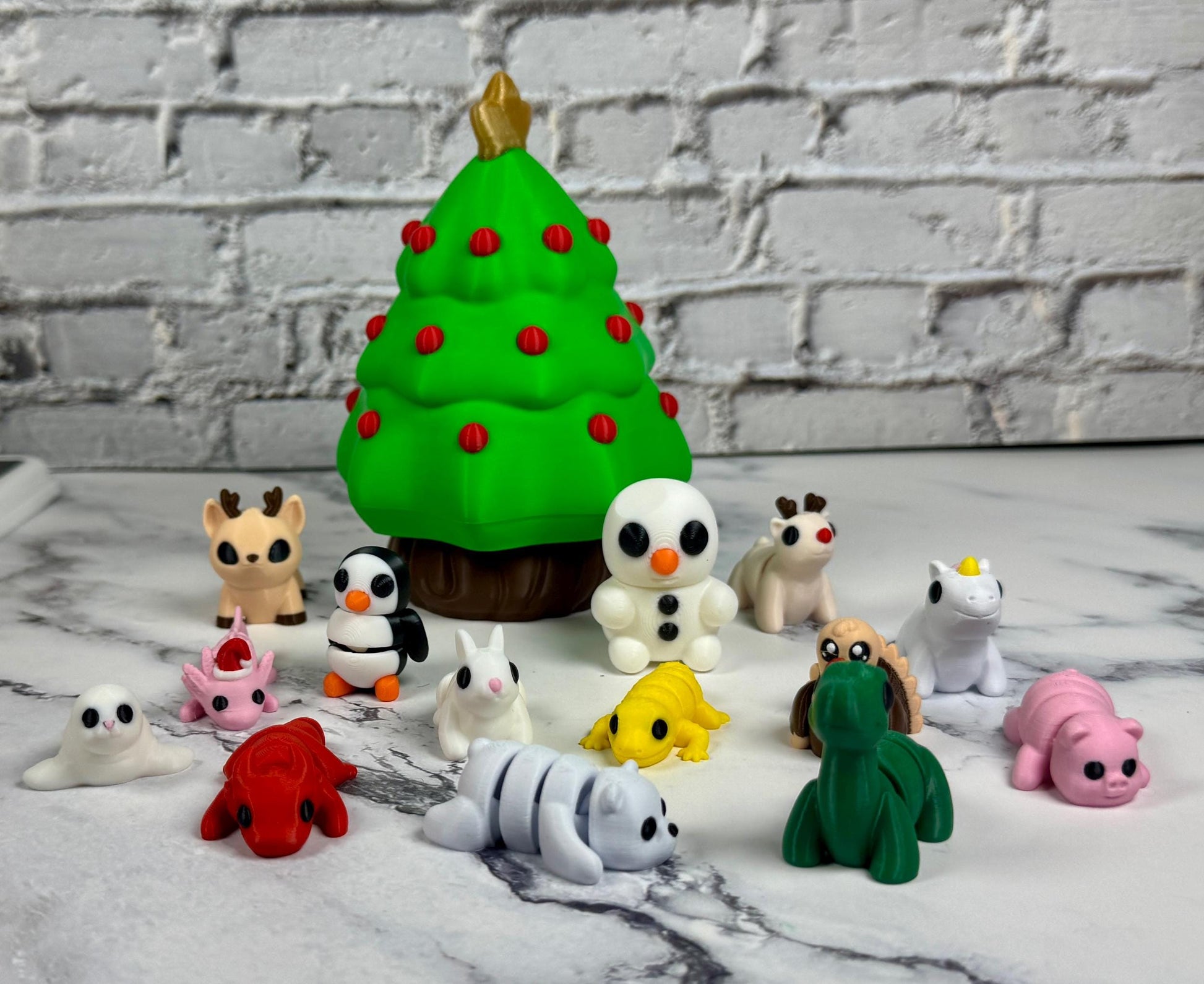 Christmas Tree Animal Packs 3D Printed Articulating mini Animals Fun Stress Relief Fidget Xmas Gift Pocket Pets Wigglets Stocking Stuffer