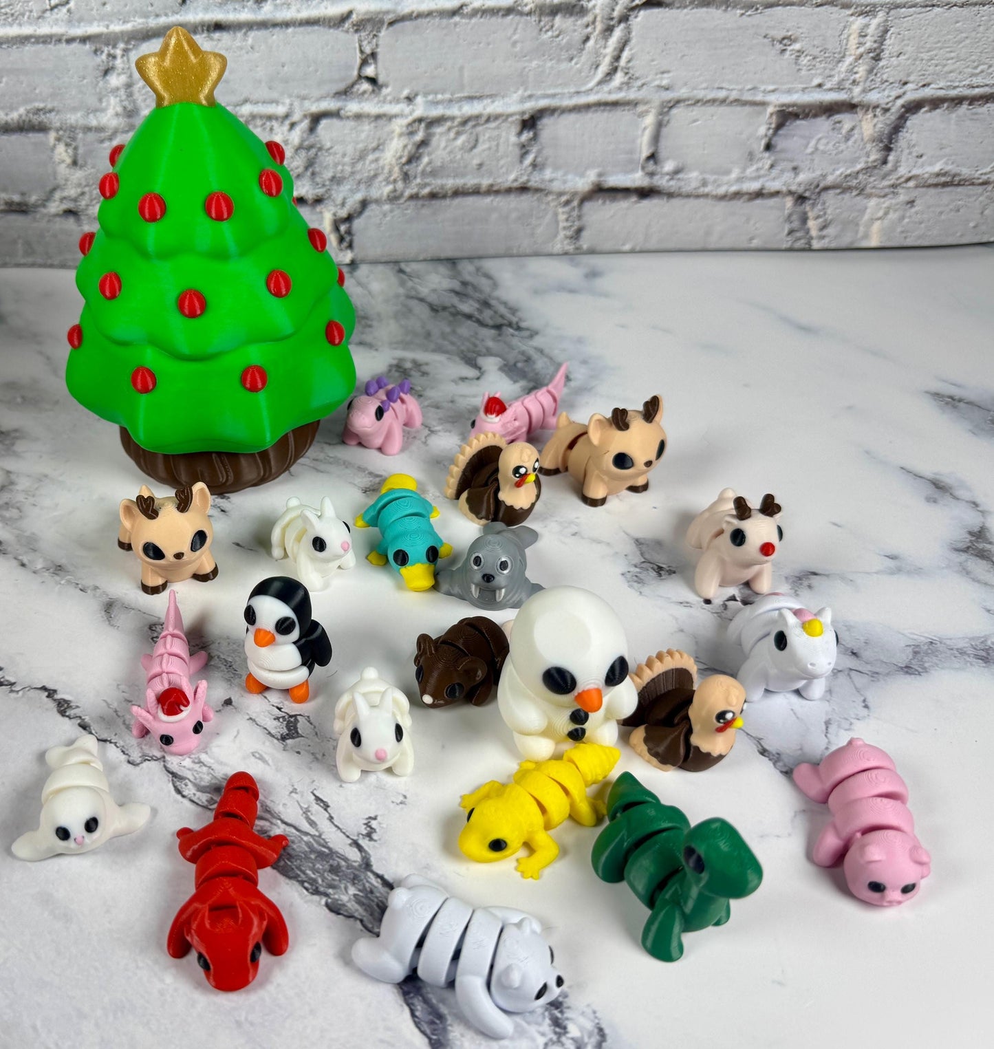 Christmas Tree Animal Packs 3D Printed Articulating mini Animals Fun Stress Relief Fidget Xmas Gift Pocket Pets Wigglets Stocking Stuffer