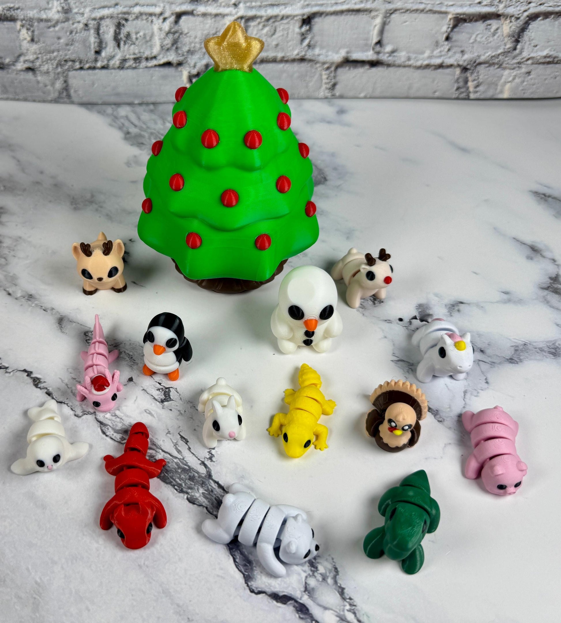 Christmas Tree Animal Packs 3D Printed Articulating mini Animals Fun Stress Relief Fidget Xmas Gift Pocket Pets Wigglets Stocking Stuffer