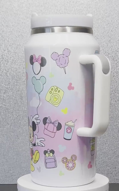 64oz Quencher Dupe Water Bottle Jumbo Theme Park Tumbler Magic Theme Decor Cute Cartoon Characters Stanley Dup Gift For Theme Park Lover