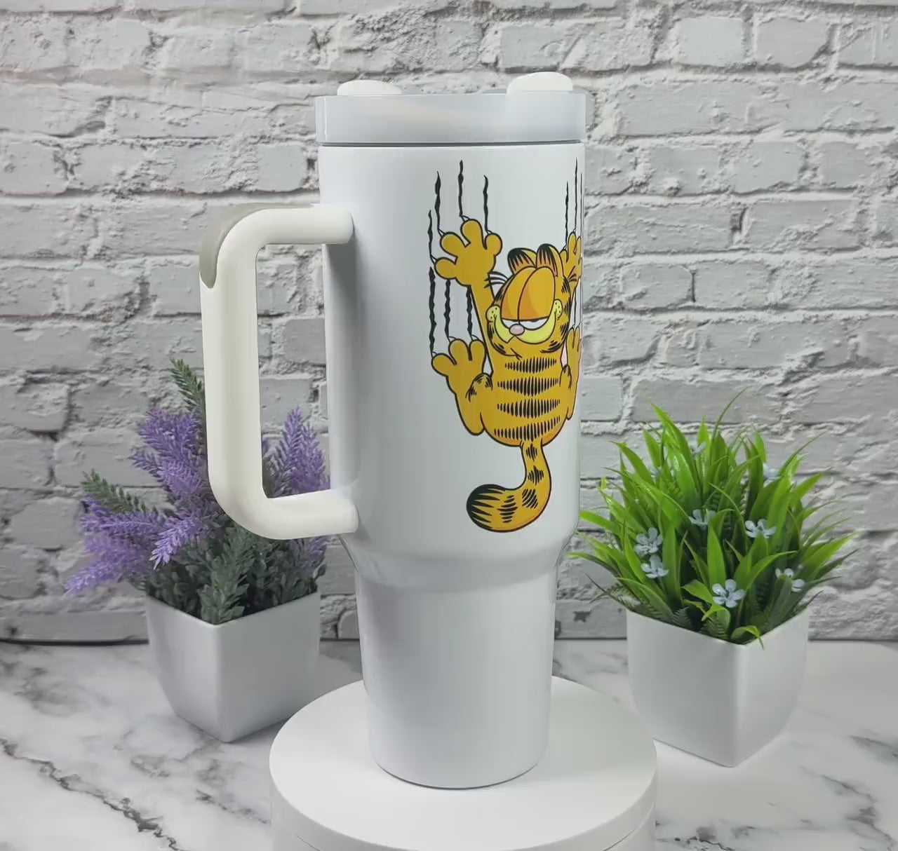 40oz Custom Tumbler Orange Cat Tumbler Hang In There Fat Cat Sunday Funnies Orange Cat Cartoons 80's/90's Cartoon Funny Orange Fat Cat