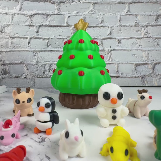 Christmas Tree Animal Packs 3D Printed Articulating mini Animals Fun Stress Relief Fidget Xmas Gift Pocket Pets Wigglets Stocking Stuffer