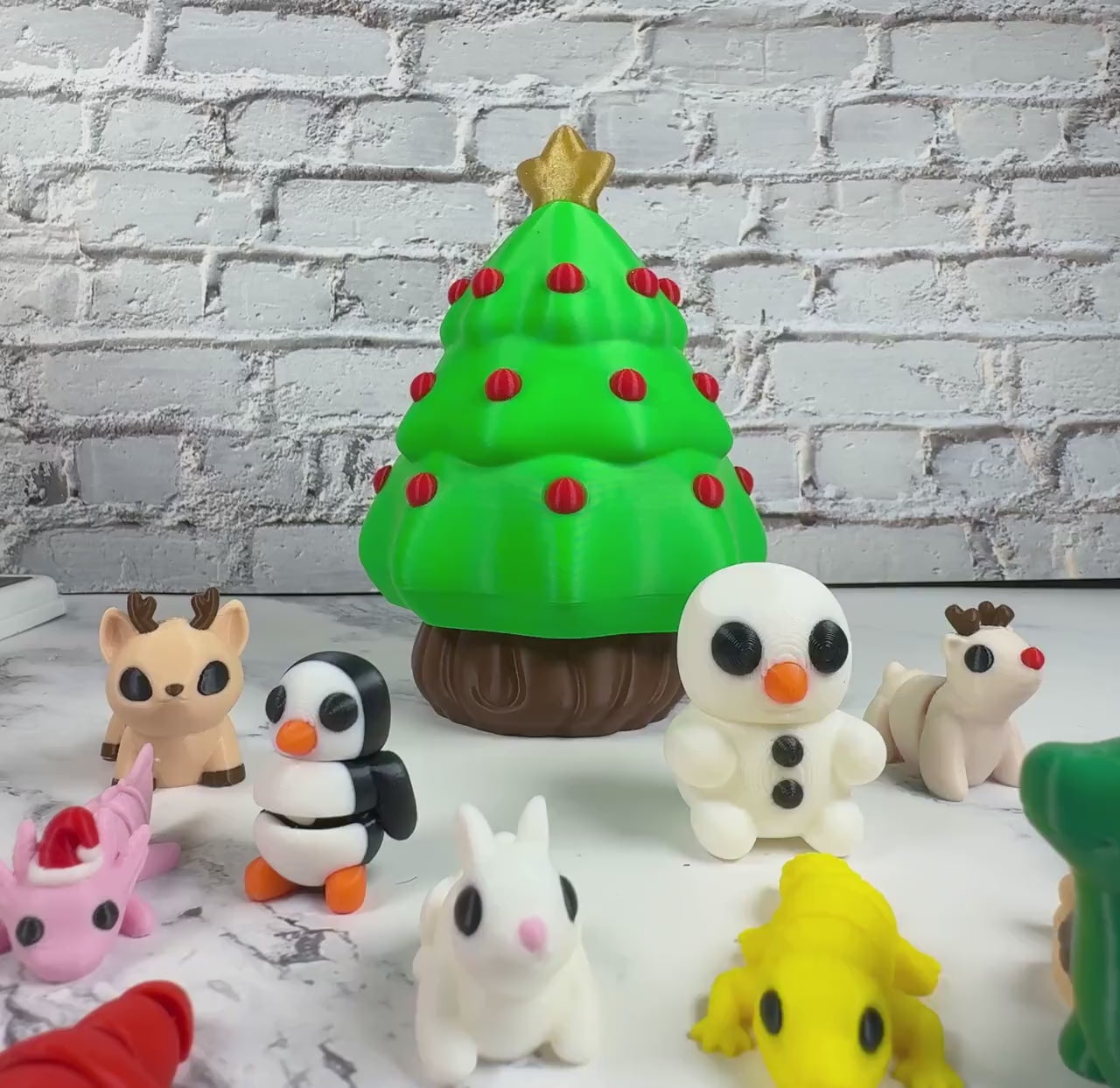 Christmas Tree Animal Packs 3D Printed Articulating mini Animals Fun Stress Relief Fidget Xmas Gift Pocket Pets Wigglets Stocking Stuffer